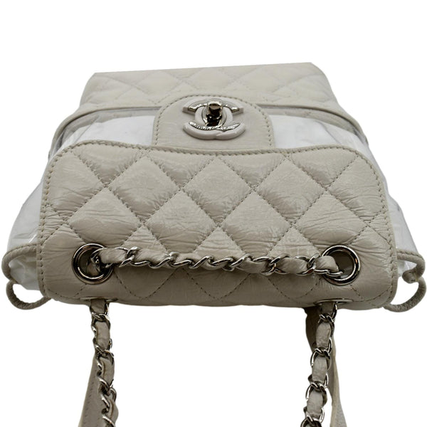 CHANEL Crumpled Quilted Calfskin PVC Backpack Bag White