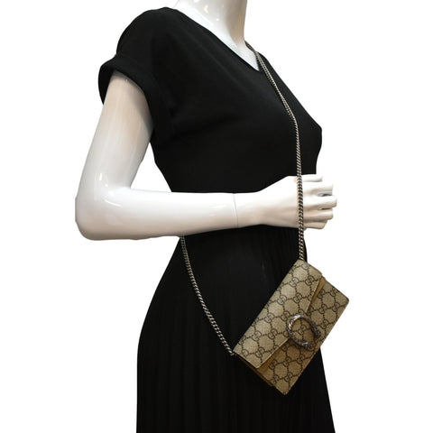 GUCCI Dionysus Super Mini GG Supreme Canvas Crossbody Bag Taupe 476432
