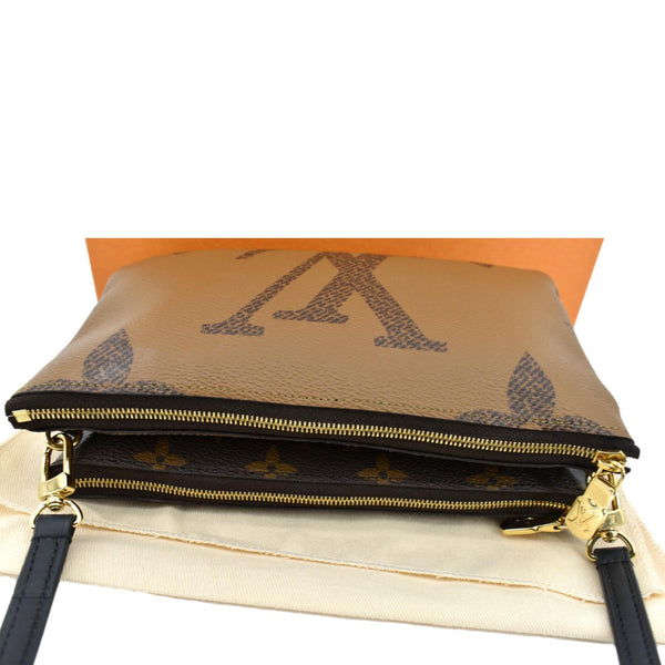 LOUIS VUITTON Double Zip Pochette Reverse Monogram Giant Crossbody Bag Brown