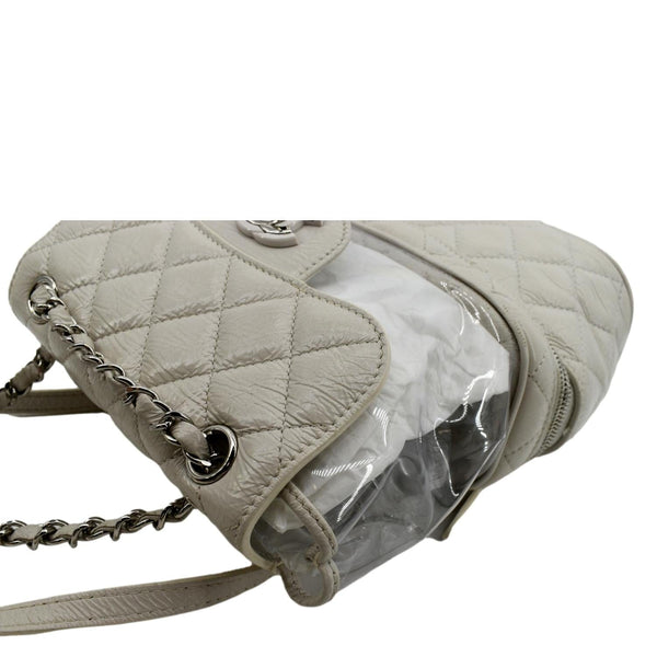 CHANEL Crumpled Quilted Calfskin PVC Backpack Bag White