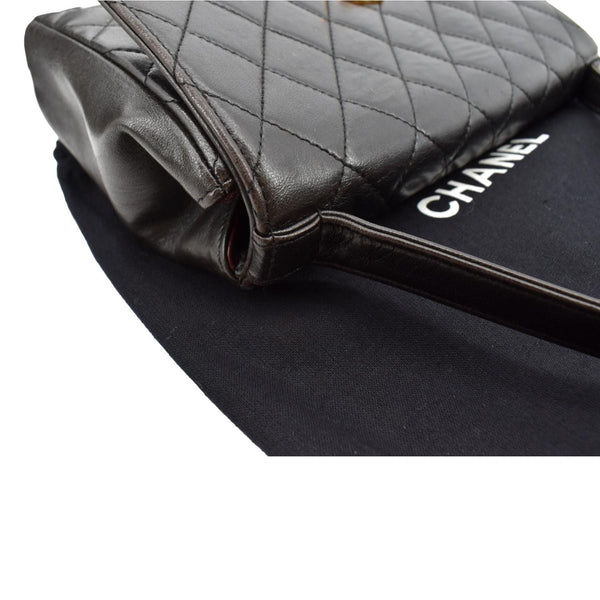 CHANEL Vintage Flap Quilted Leather Top Handle Bag Black