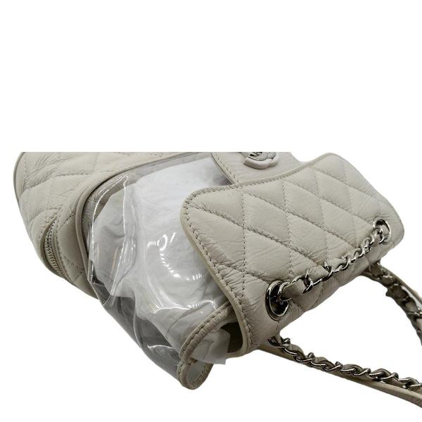 CHANEL Crumpled Quilted Calfskin PVC Backpack Bag White