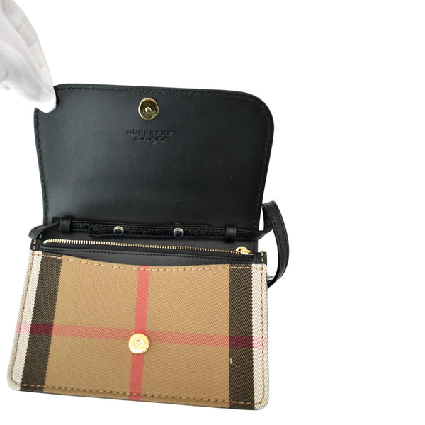 BURBERRY Hampshire House Check Wallet On Chain Crossbody Bag Beige