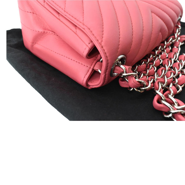 CHANEL Classic Square Mini Chevron Leather Shoulder Bag Pink