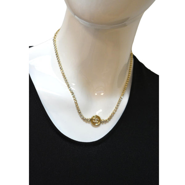 CHANEL CC Round Pendant Chain Choker Necklace Gold