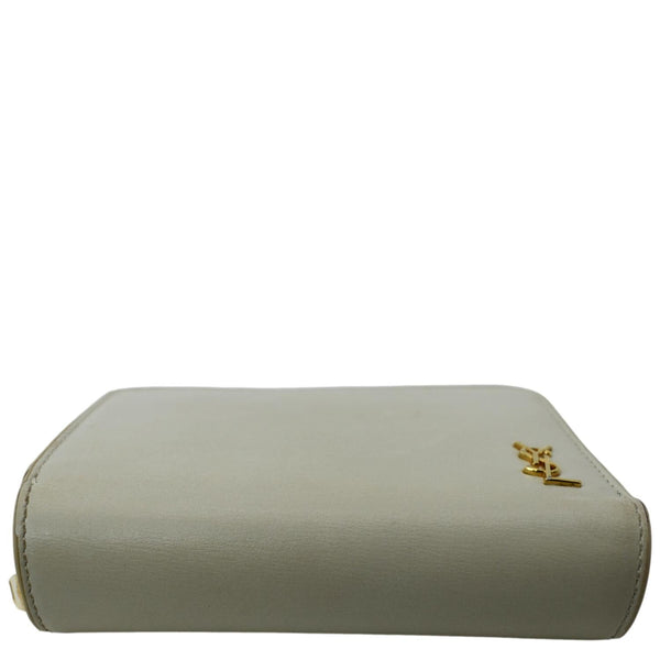 YVES SAINT LAURENT Tiny Monogram Compact Leather Zip Around Wallet White