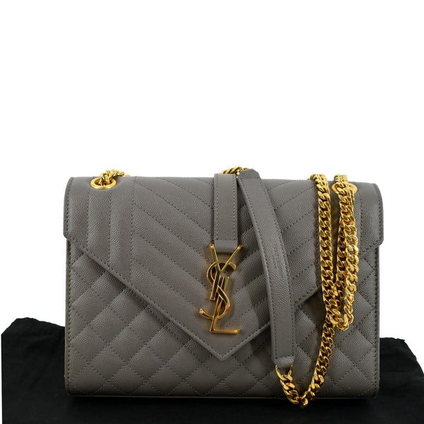 YVES SAINT LAURENT Envelope Medium Matelasse Leather Crossbody Bag Gray