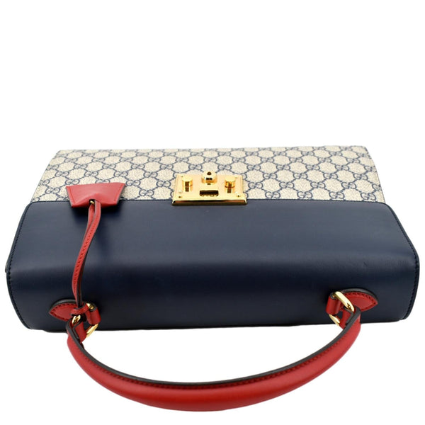 GUCCI Medium Padlock GG Supreme Monogram Top Handle Bag Blue 432674