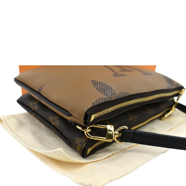 LOUIS VUITTON Double Zip Pochette Reverse Monogram Giant Crossbody Bag Brown