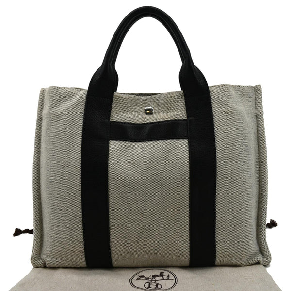 Hermes Garden Party Toile Leather Tote Bag Black/Beige - Back