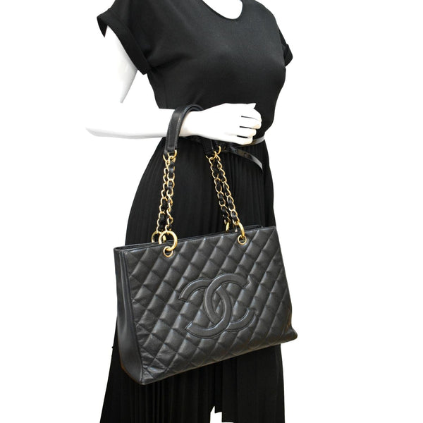 CHANEL Grand Shopping GST Caviar Leather Tote Bag Black
