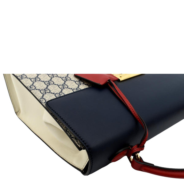 GUCCI Medium Padlock GG Supreme Monogram Top Handle Bag Blue 432674