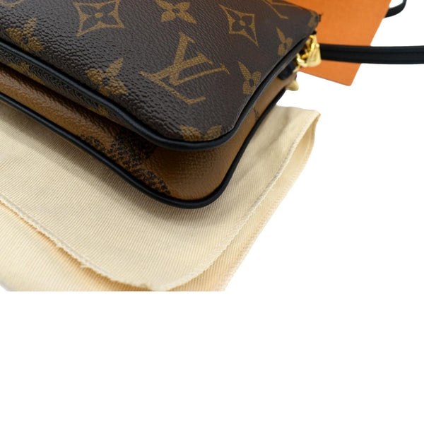LOUIS VUITTON Double Zip Pochette Reverse Monogram Giant Crossbody Bag Brown