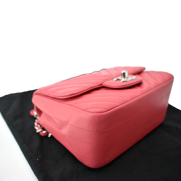 CHANEL Classic Square Mini Chevron Leather Shoulder Bag Pink