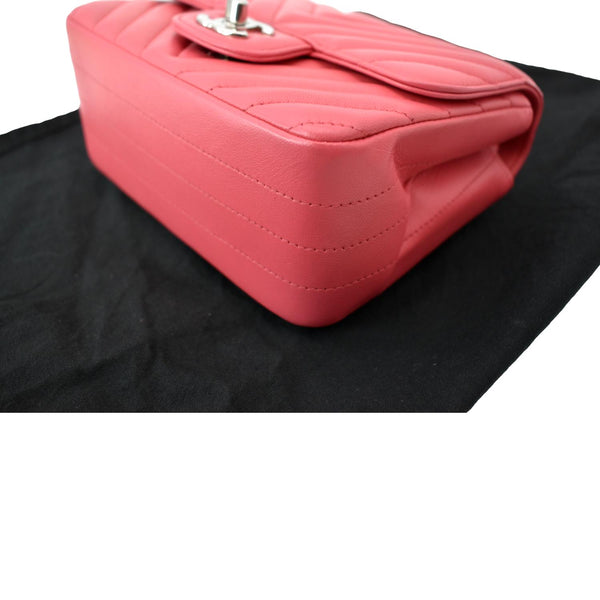 CHANEL Classic Square Mini Chevron Leather Shoulder Bag Pink