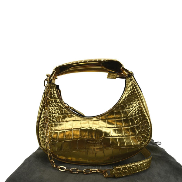 TOM FORD Bianca Mini Metallic Stamped Crocodile Leather Shoulder Bag Gold