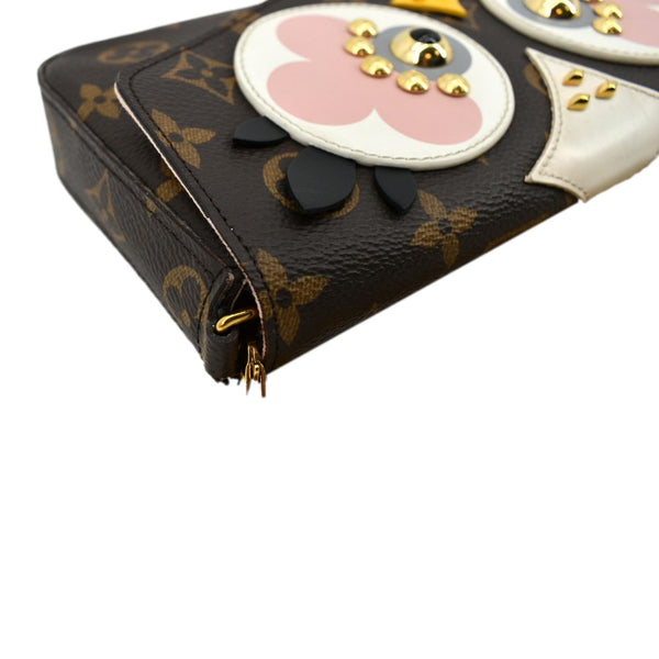LOUIS VUITTON Pochette Felicie Owl Monogram Chain Crossbody Bag Brown