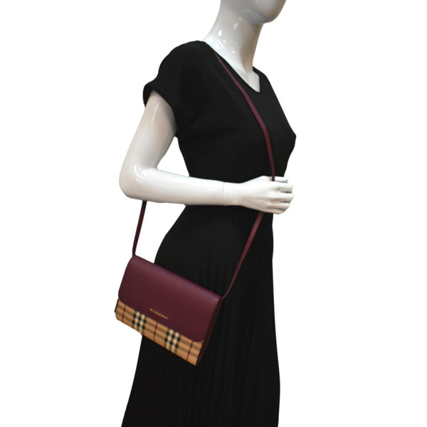 Burberry Loxley Check Leather Shoulder Bag Purple