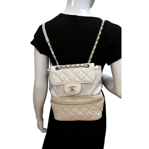 CHANEL Crumpled Quilted Calfskin PVC Backpack Bag White