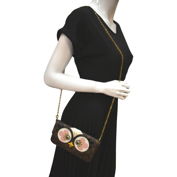 LOUIS VUITTON Pochette Felicie Owl Monogram Chain Crossbody Bag Brown