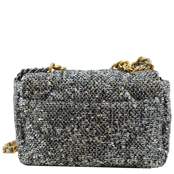 CHANEL 19 Flap Medium Sequin Shoulder Bag Silver