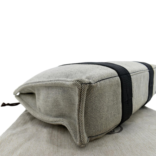 Hermes Garden Party Toile Leather Tote Bag Black/Beige - Bottom Left