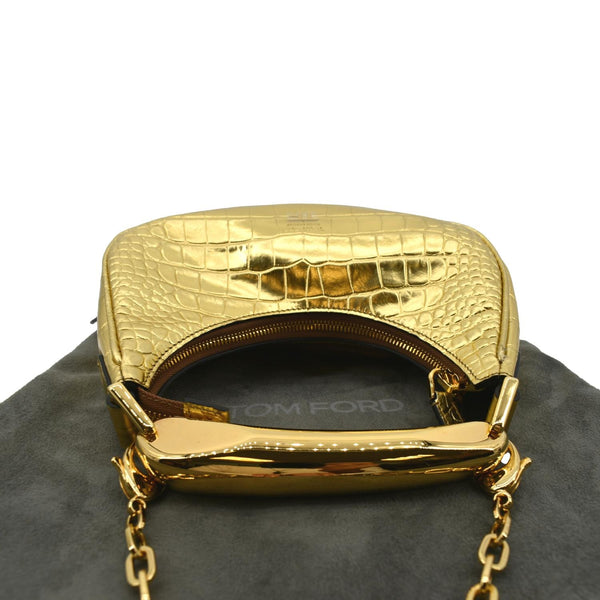 TOM FORD Bianca Mini Metallic Stamped Crocodile Leather Shoulder Bag Gold
