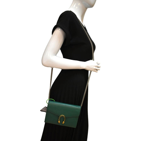 GUCCI Dionysus Leather Chain Crossbody Bag Green 401231