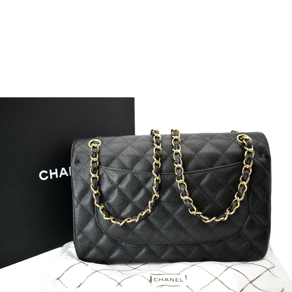 CHANEL Classic Jumbo Double Flap Caviar Leather Shoulder Bag Black