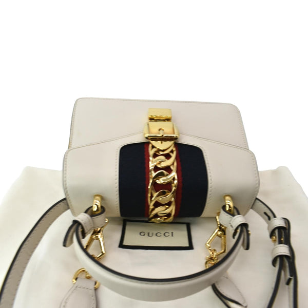 GUCCI Sylvie Mini Leather Top Handle Crossbody Bag White 470270