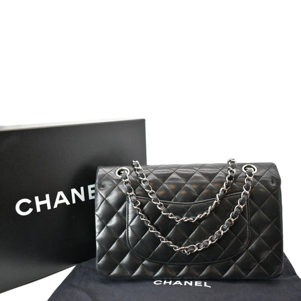 CHANEL Medium Double Flap Lambskin Leather Shoulder Bag Black
