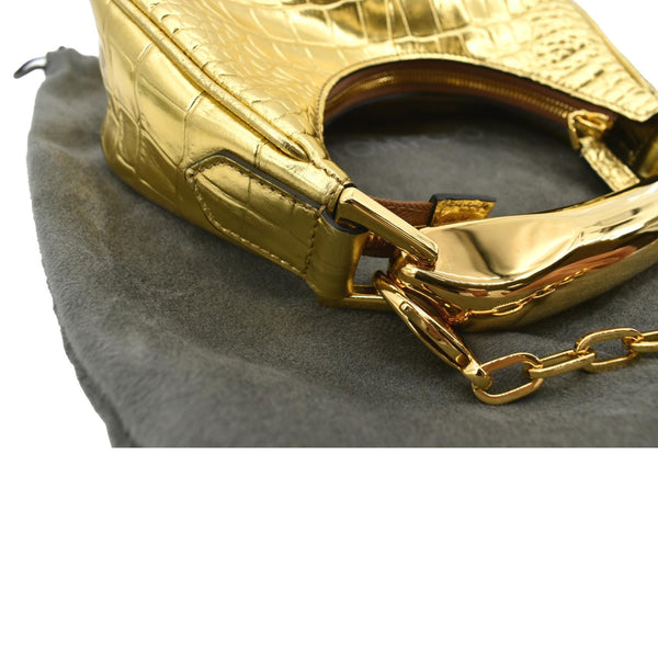 TOM FORD Bianca Mini Metallic Stamped Crocodile Leather Shoulder Bag Gold