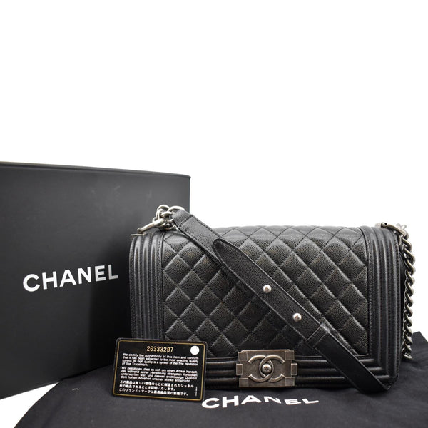 CHANEL Medium Boy Flap Caviar Leather Shoulder Bag Black