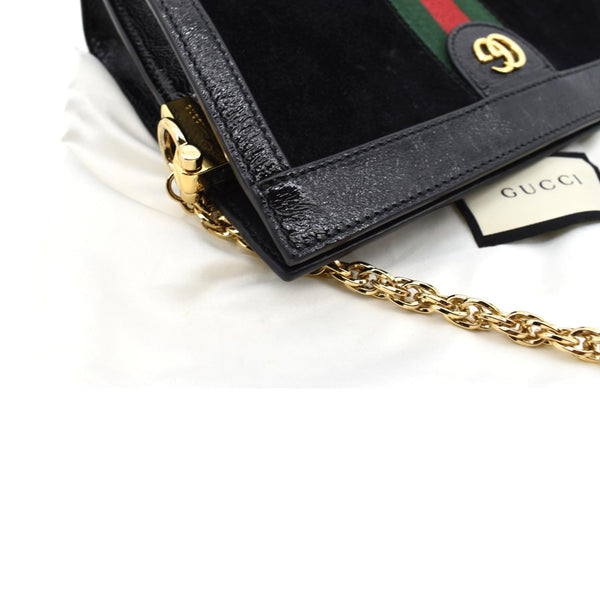 GUCCI Ophidia GG Small Web Suede Leather Shoulder Bag Black 503877