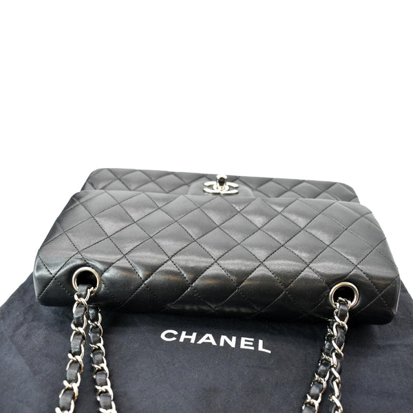 CHANEL Medium Double Flap Lambskin Leather Shoulder Bag Black