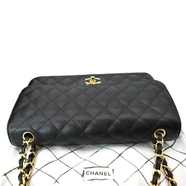 CHANEL Classic Jumbo Double Flap Caviar Leather Shoulder Bag Black