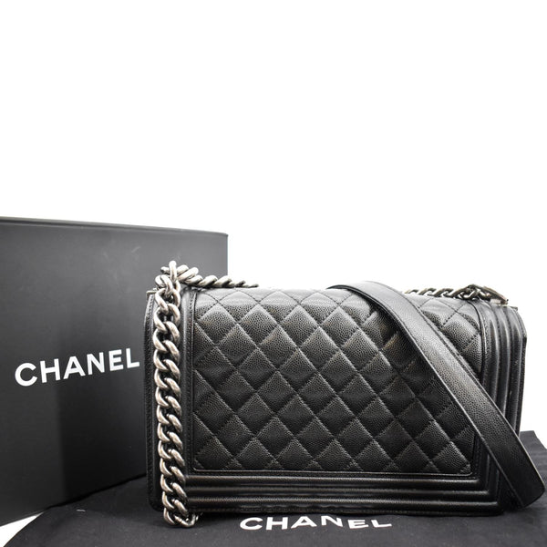 CHANEL Medium Boy Flap Caviar Leather Shoulder Bag Black