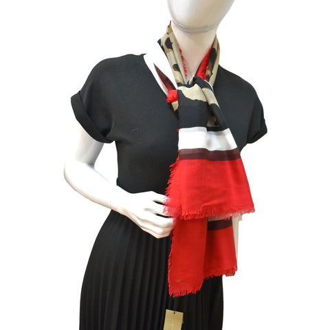 BURBERRY Leopard Print Multicolor Scarf Red