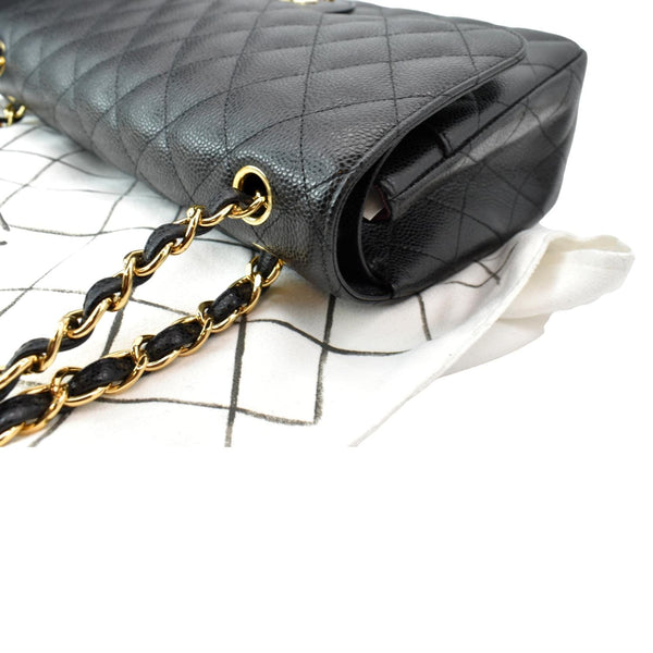 CHANEL Classic Jumbo Double Flap Caviar Leather Shoulder Bag Black