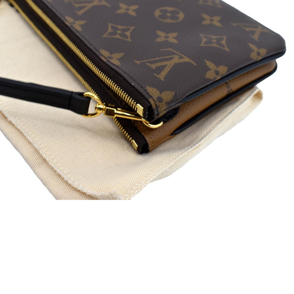LOUIS VUITTON Double Zip Pochette Reverse Monogram Giant Crossbody Bag Brown