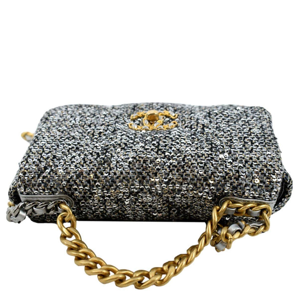 CHANEL 19 Flap Medium Sequin Shoulder Bag Silver