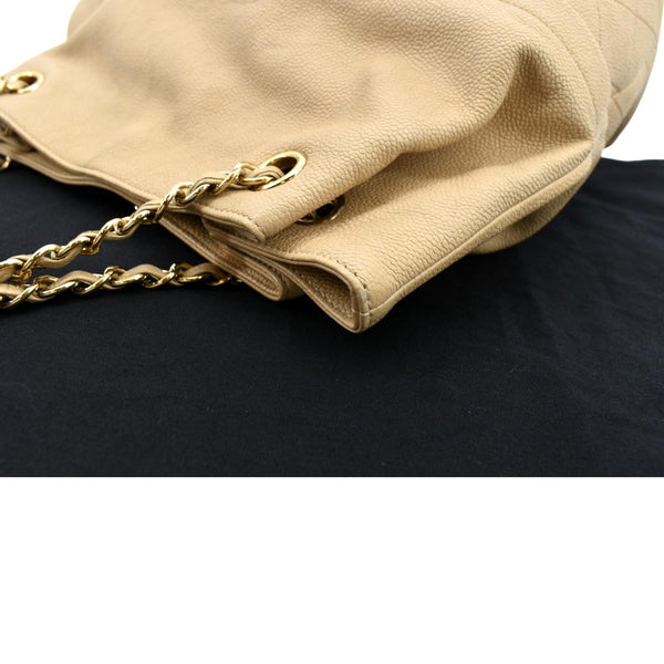 Chanel Zip Carry Grained Calfskin Leather Shopping Tote Bag - Left Side