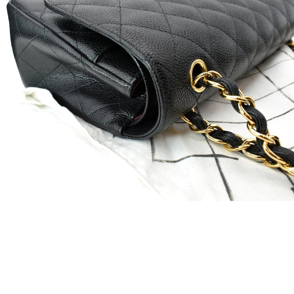 CHANEL Classic Jumbo Double Flap Caviar Leather Shoulder Bag Black