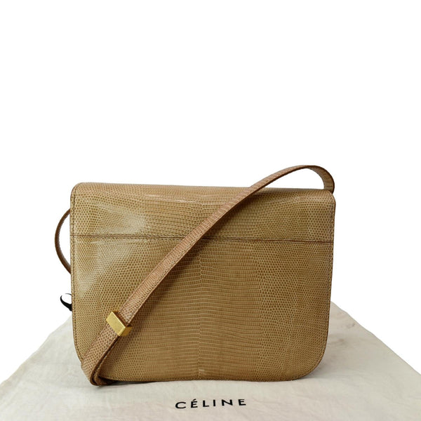 Celine Classic Box Medium Lizard Leather Shoulder Bag Beige