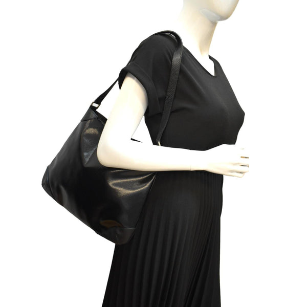 GUCCI Trim Leather Hobo Bag Black 257296