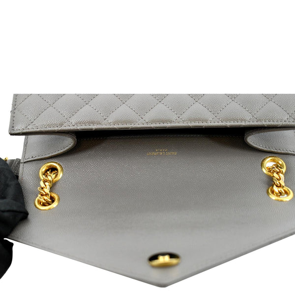 YVES SAINT LAURENT Envelope Medium Matelasse Leather Crossbody Bag Gray