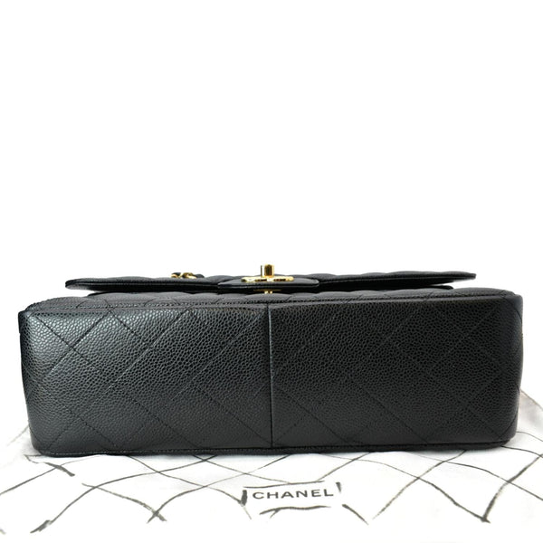 CHANEL Classic Jumbo Double Flap Caviar Leather Shoulder Bag Black