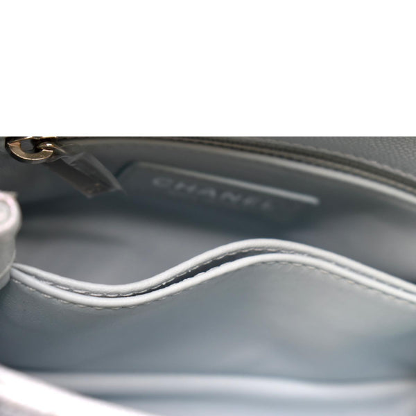 CHANEL Coco Extra Mini Top Handle Iridescent Caviar Leather Crossbody Bag Light Blue