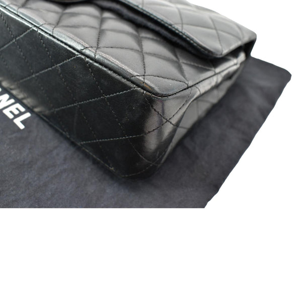 CHANEL Medium Double Flap Lambskin Leather Shoulder Bag Black