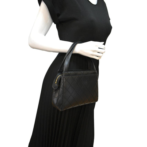 Chanel Small Vintage Lambskin Leather Handbag in Black - Full View